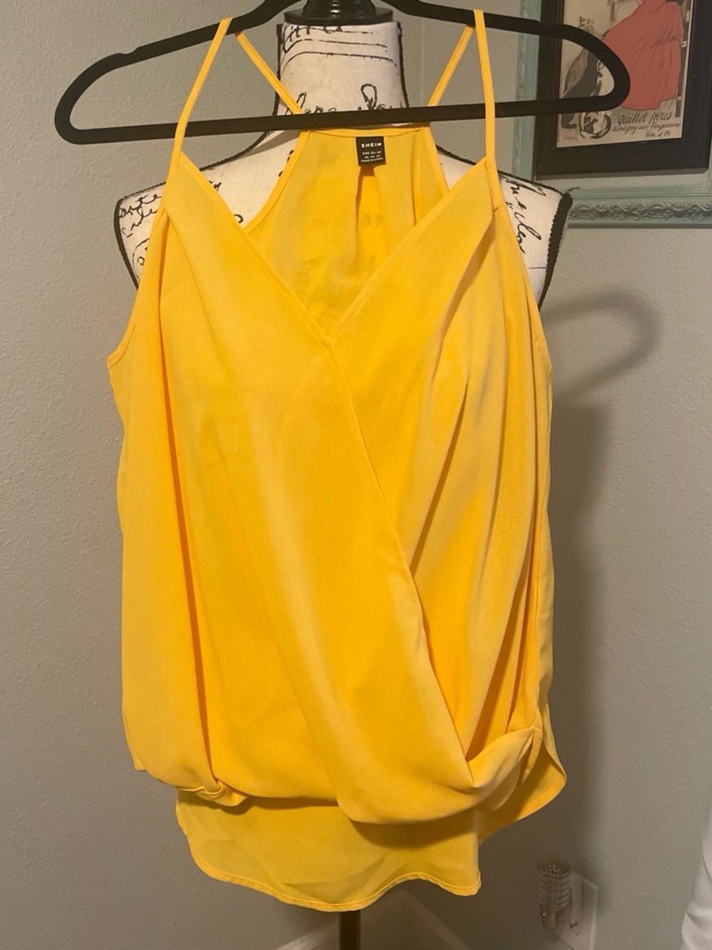 SHEIN Bright Yellow Wrap-Front Spaghetti Strap Camisole